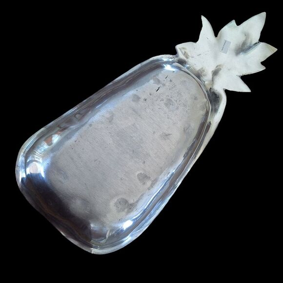 Pewter Pineapple Shaped Serving Tray Large Bowl Hand Hammered in Mexico Vintage - Picture 3 of 11